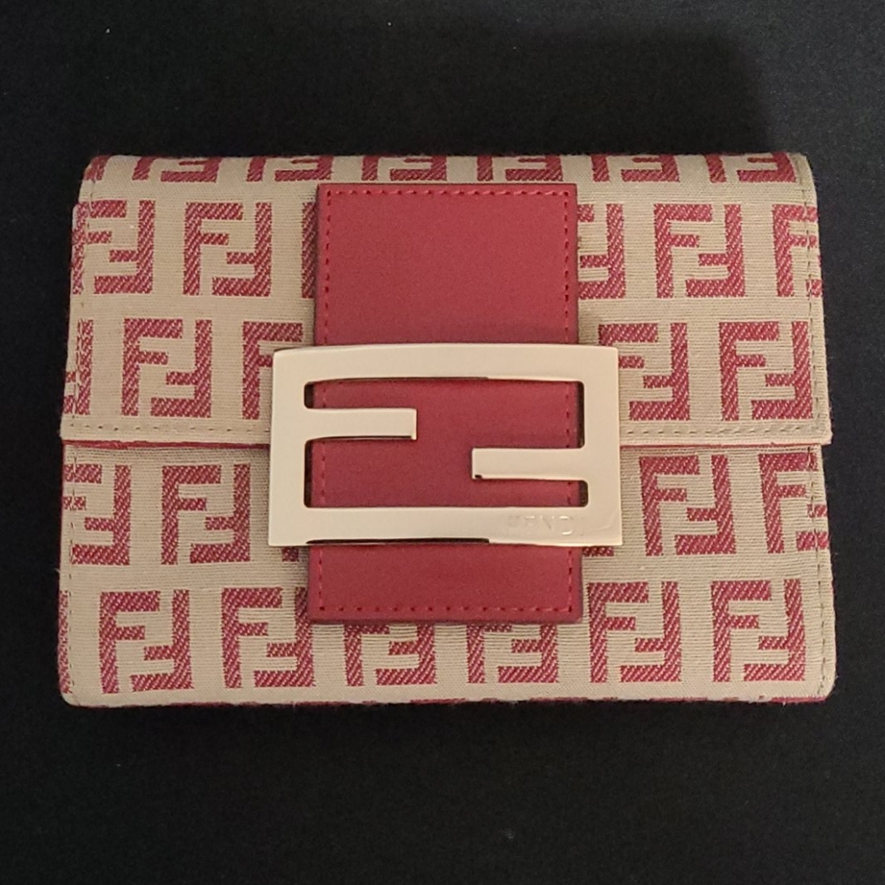 Fendi tri fold canvas and leather wallet